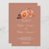Herbst Orange Rose Bouquet Brown Hochzeit Einladung (Vorne/Hinten)