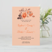 Herbst Orange Rose Bouquet Peach Hochzeit Einladung (Stehend Vorderseite)