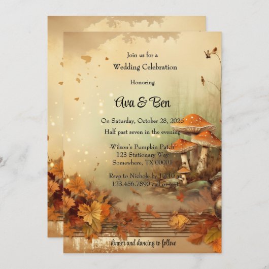 Herbst Orange Tree Mushroom Wedding Celebration Einladung (Vorne/Hinten)