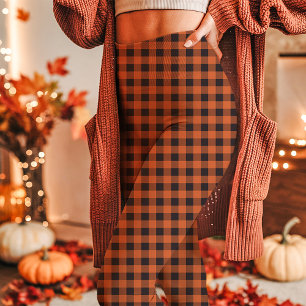 Herbst Orange und Schwarz Gingham Karo Leggings