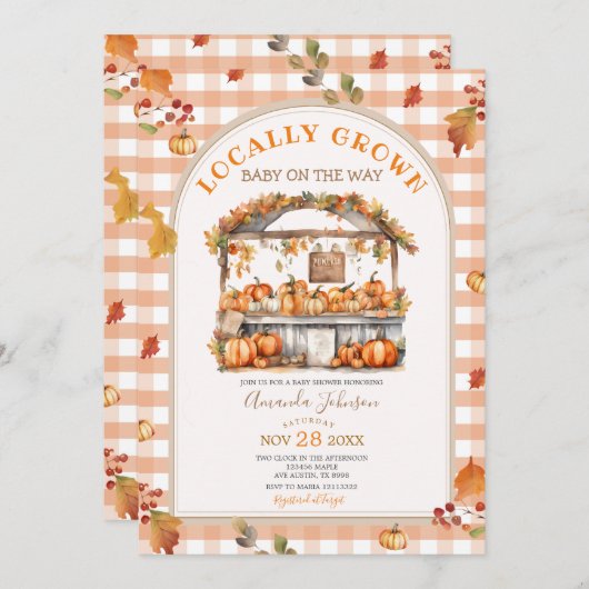 Herbst örtlich angebaute Pumpkin Market Baby Showe Einladung (Vorne/Hinten)