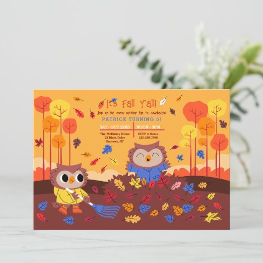 Herbst-Owls Einladung (Stehend Vorderseite)