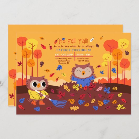 Herbst-Owls Einladung (Vorne/Hinten)