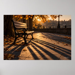Herbst-Parkbank-Schatten-Fotografie Poster
