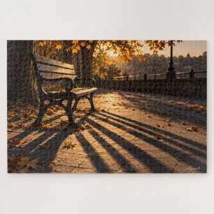 Herbst-Parkbank-Schatten-Fotografie Puzzle