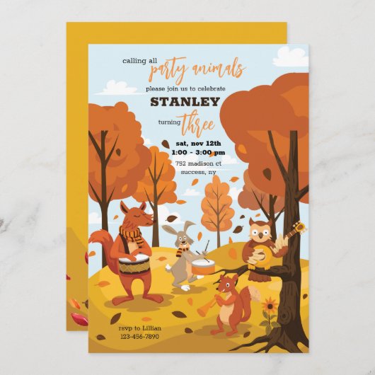 Herbst Party Geburtstag Einladung (Vorne/Hinten)