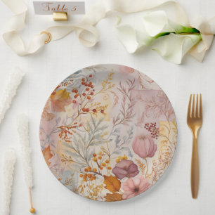 Herbst Pastell Blumen Elegant Gold Rosa Farbtöne Pappteller