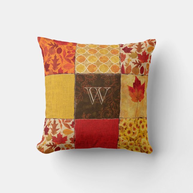 Herbst-Patchwork-Monogramm Kissen (Vorderseite)