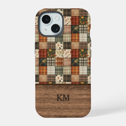 Herbst-Patchwork-Quilt-Handyhülle | Personalisiert iPhone 15 Hülle (Rückseite)