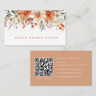 Herbst-Pfirsich | QR-Code Aquarell Floral Geschäft Visitenkarte