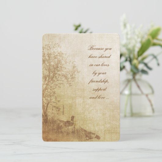 Herbst Pheasant Vow Wiedereröffnung Einladung (Stehend Vorderseite)