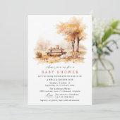Herbst Picnic Niedlich Rustic Fall Babydusche Brun Einladung (Stehend Vorderseite)