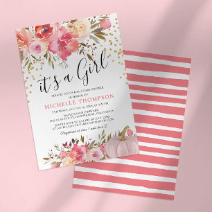 Herbst Pink Kürbis Mädchen Florale Babyparty Einladung