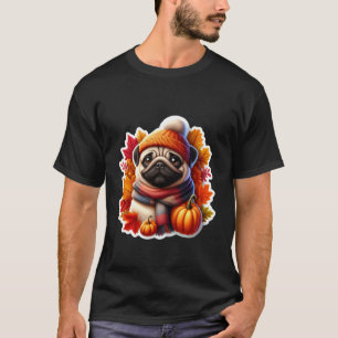 Herbst Pug Hund Besitzer Liebhaber Kürbis Blätter  T-Shirt