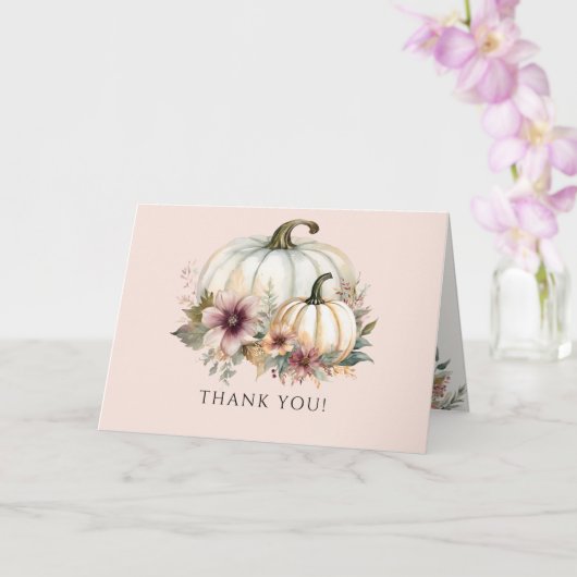 Herbst Pumpkin Autumn Leaf Pink Floral Vielen Dank Karte (Orchidee)