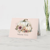 Herbst Pumpkin Autumn Leaf Pink Floral Vielen Dank Karte (Vorderseite)