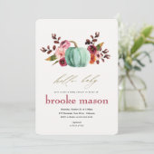 Herbst Pumpkin Baby Dusche Einladung Orange (Stehend Vorderseite)