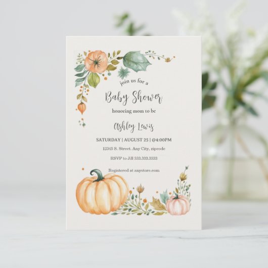 Herbst Pumpkin Baby Dusche Einladungen (Stehend Vorderseite)