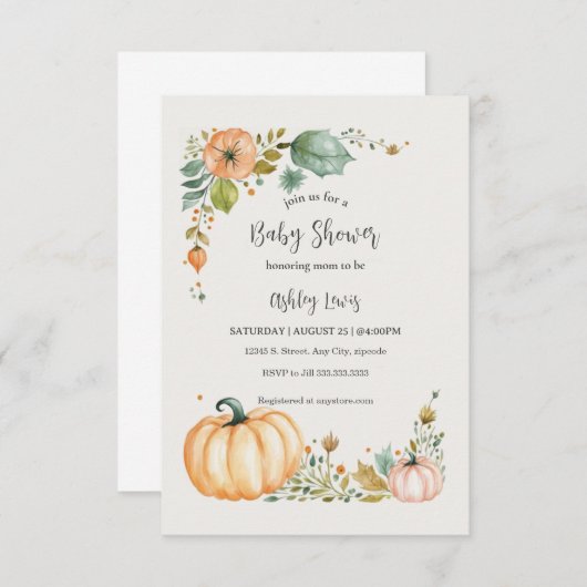 Herbst Pumpkin Baby Dusche Einladungen (Vorne/Hinten)