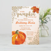 Herbst Pumpkin Baby Dusche Glitzer Einladung (Stehend Vorderseite)