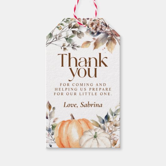 Herbst Pumpkin Baby Dusche Vielen Dank für Ihr Int Geschenkanhänger (Vorderseite)