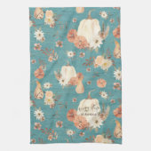 Herbst Pumpkin Bläschen Herbst Blätter Aquamariner Geschirrtuch (Vertikal)