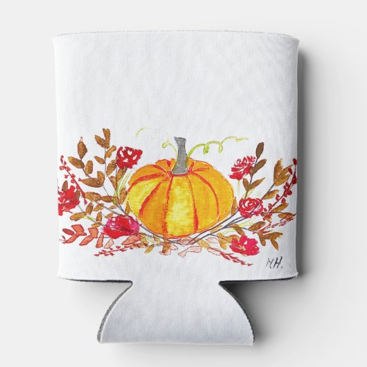 Herbst Pumpkin Blätter Wasserfarbenhochzeit Dosenkühler (Rückseite)
