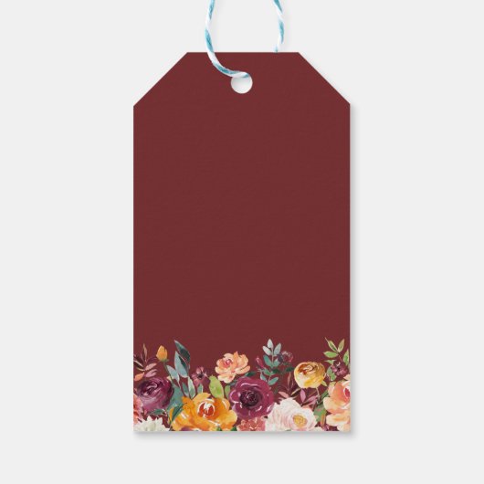 Herbst Pumpkin Burgundy Floral Vielen Dank Geschenkanhänger (Rückseite)