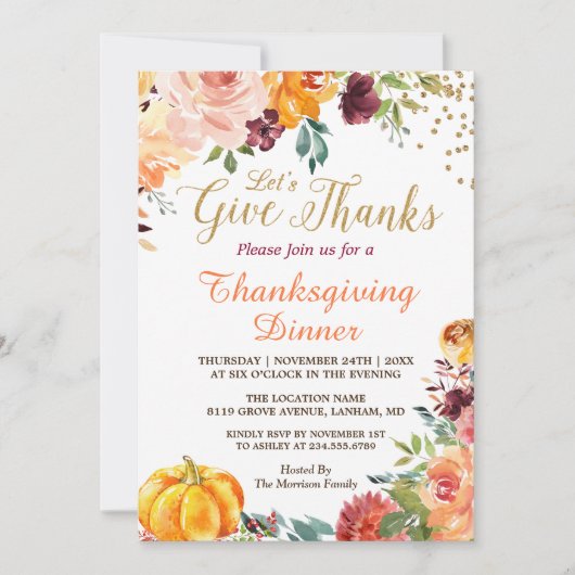 Herbst Pumpkin Dank Erntedank Dinner Einladung (Vorderseite)