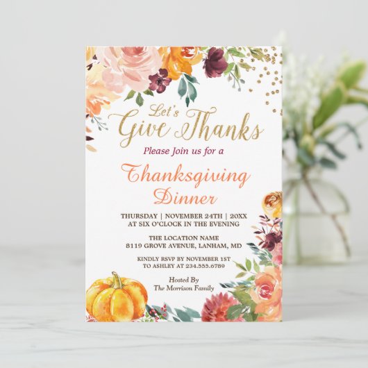Herbst Pumpkin Dank Erntedank Dinner Einladung (Stehend Vorderseite)