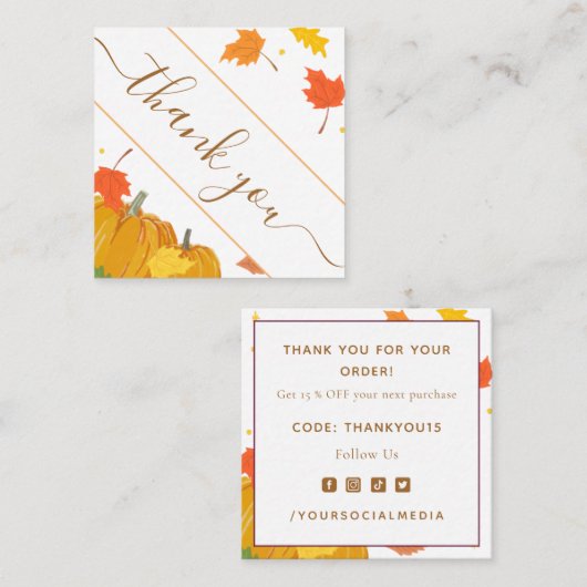 Herbst Pumpkin Danke Rabatt & Social Quadratische Visitenkarte (Vorne/Hinten)