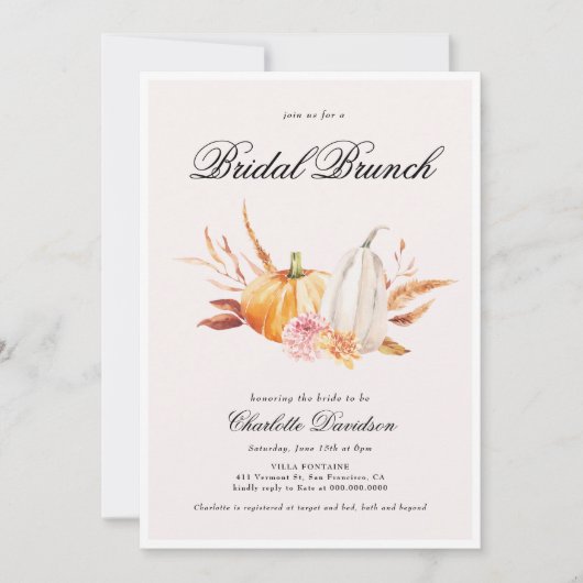 Herbst Pumpkin Elegant Feminine Bridal Brunch Einladung (Vorderseite)