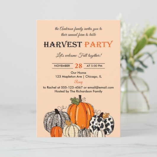 Herbst Pumpkin ernten Party Erntedankfest Abendess Einladung (Stehend Vorderseite)