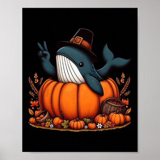Herbst Pumpkin Fall Whale Erntedank Frauen Männer Poster (Vorne)