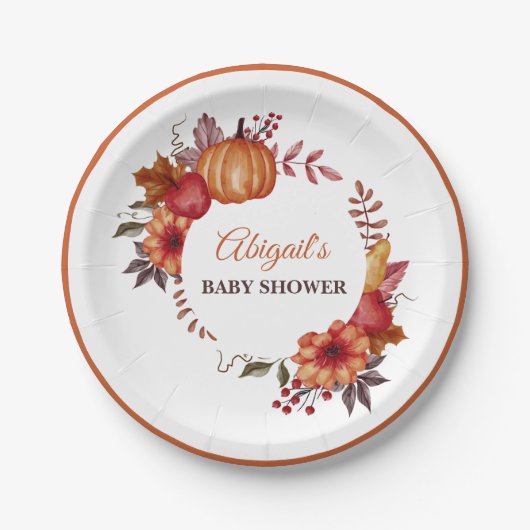 Herbst Pumpkin Floral Herbstdusche Pappteller (Vorderseite)