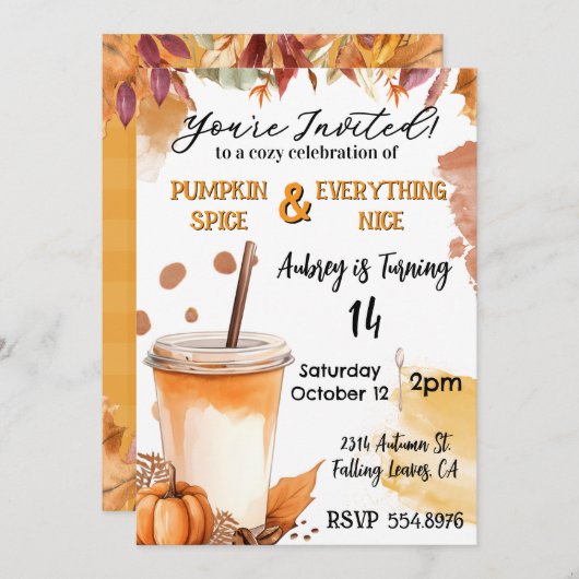 Herbst Pumpkin Gewürz-Party Einladung (Vorne/Hinten)