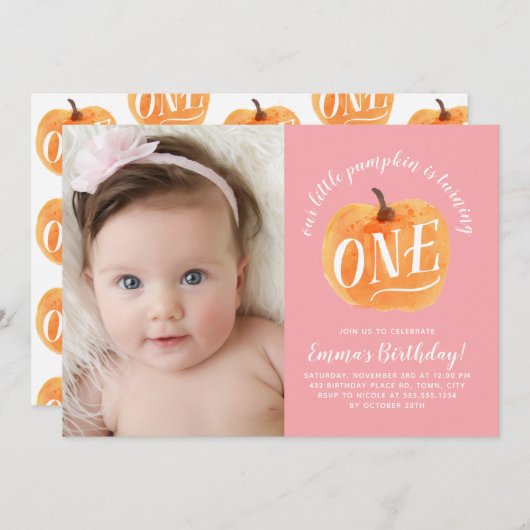 Herbst Pumpkin Herbst Erster Geburtstag Einladung  (Vorne/Hinten)