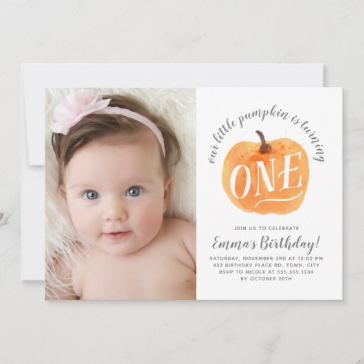 Herbst Pumpkin Herbst Erster Geburtstag Einladung (Vorderseite)
