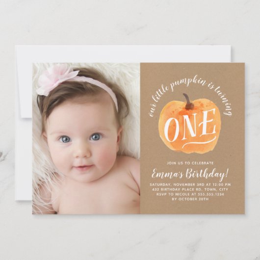 Herbst Pumpkin Herbst Erster Geburtstag Einladung (Vorderseite)