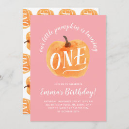 Herbst Pumpkin Herbst Erster Geburtstag Pink Einladung