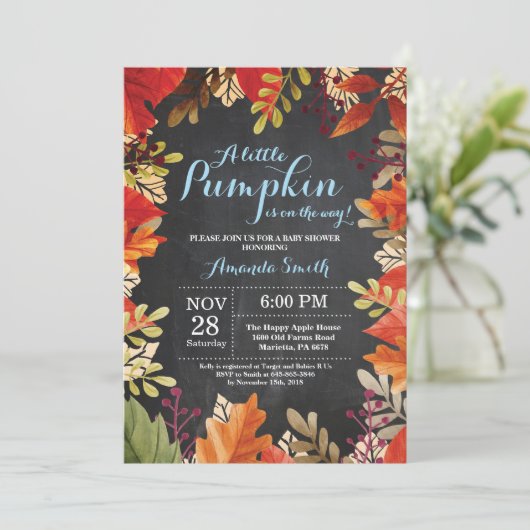 Herbst Pumpkin Herbst Kinderdusche Einladung (Stehend Vorderseite)