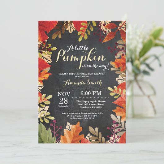 Herbst Pumpkin Herbstdusche Einladung (Stehend Vorderseite)