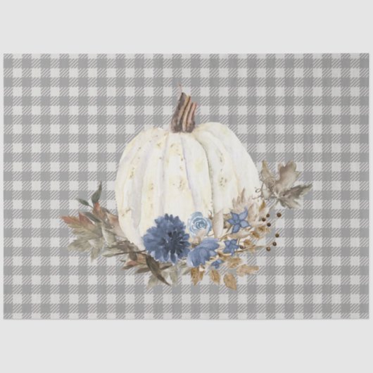 Herbst Pumpkin Navy Blue Floral Buffalo Kariert Seidenpapier (Vorderseite)