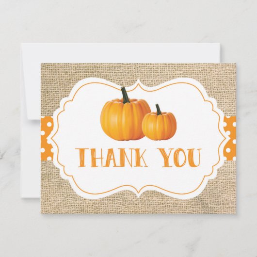 Herbst Pumpkin Orange Burlap Danke Karte (Vorderseite)