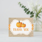 Herbst Pumpkin Orange Burlap Danke Karte (Stehend Vorderseite)