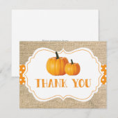 Herbst Pumpkin Orange Burlap Danke Karte (Vorne/Hinten)