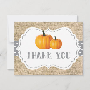 Herbst Pumpkin Orange Grau und Weiße Burlap Dankeskarte