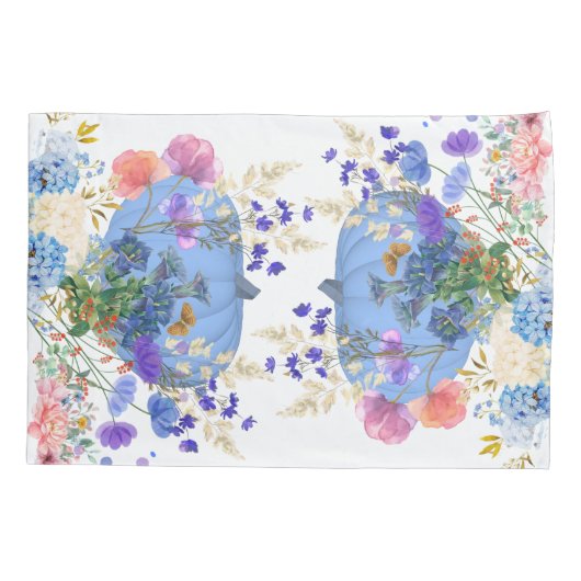 Herbst Pumpkin Pastel Blau Botanische Flora Kissenbezug (Rückseite-Links)