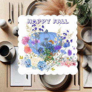 Herbst Pumpkin Pastel Blau Botanische Flora Untersetzer