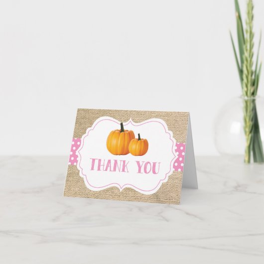 Herbst Pumpkin Pink Burlap Danke Karte (Vorderseite)